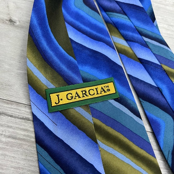 J. Garcia DESERT STORM Blue & Olive Pattern Silk Tie - Picture 2 of 5